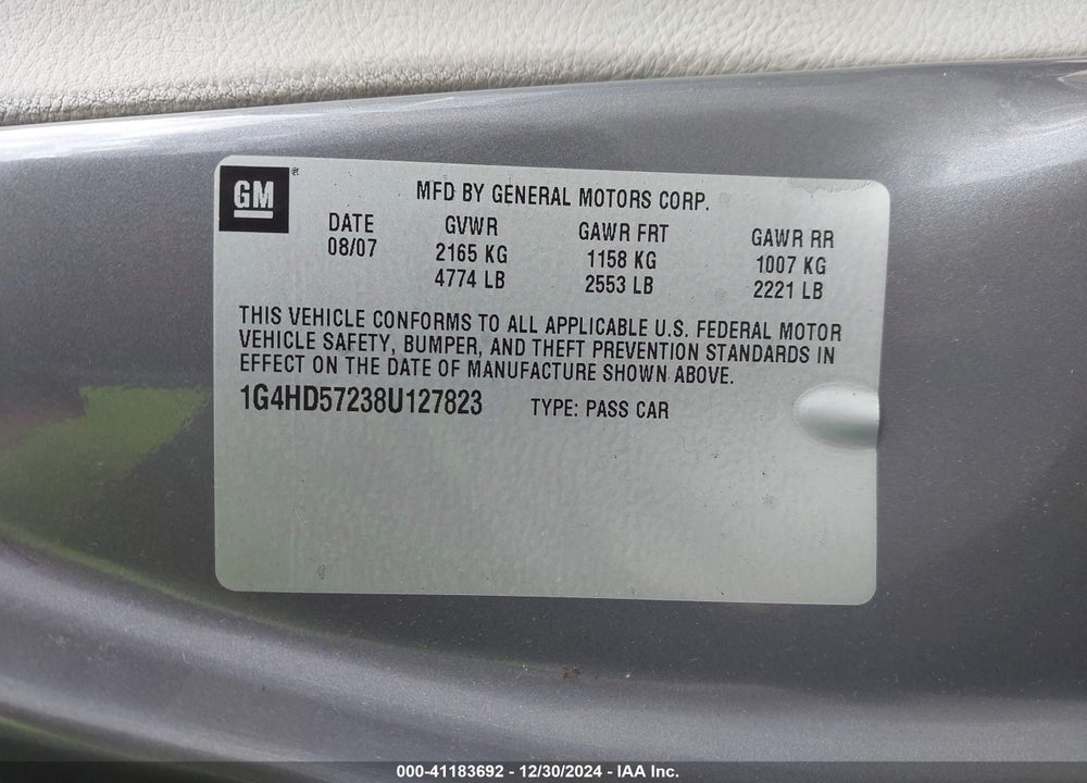 2008 BUICK LUCERNE CXL VIN: 1G4HD57238U127823