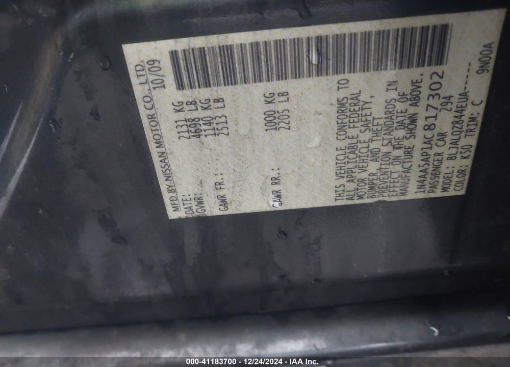 2010 NISSAN MAXIMA 3.5 S VIN: 1N4AA5AP1AC817302