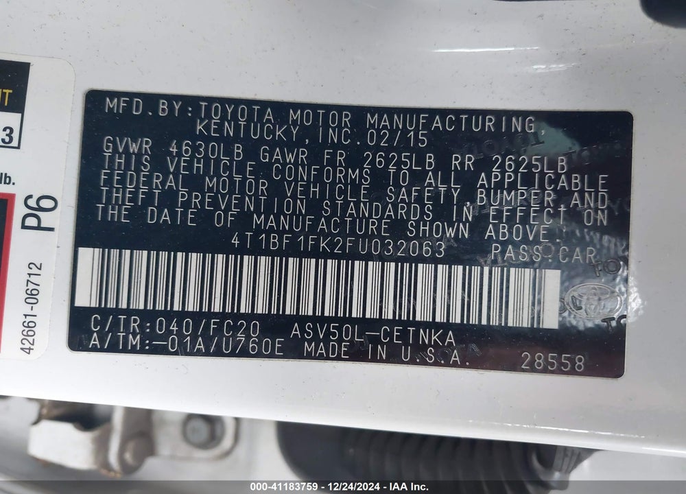 2015 TOYOTA CAMRY VIN: 4T1BF1FK2FU032063
