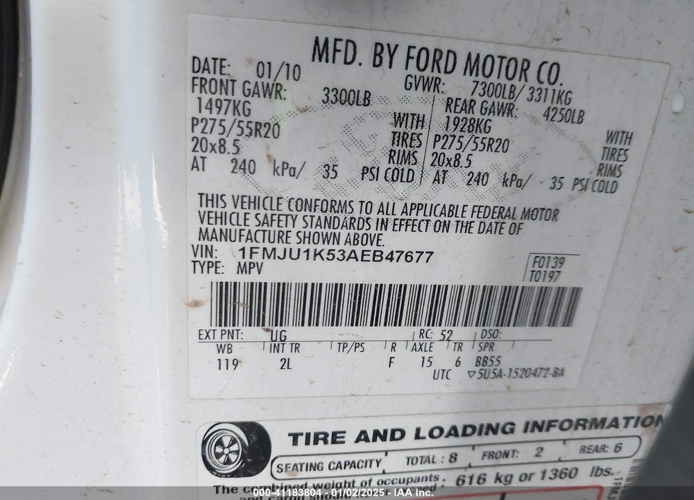 2010 FORD EXPEDITION LIMITED VIN: 1FMJU1K53AEB47677