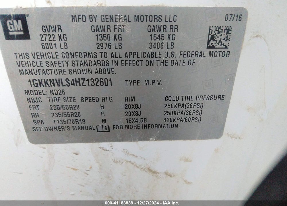 2017 GMC ACADIA SLT-1 VIN: 1GKKNVLS4HZ132601