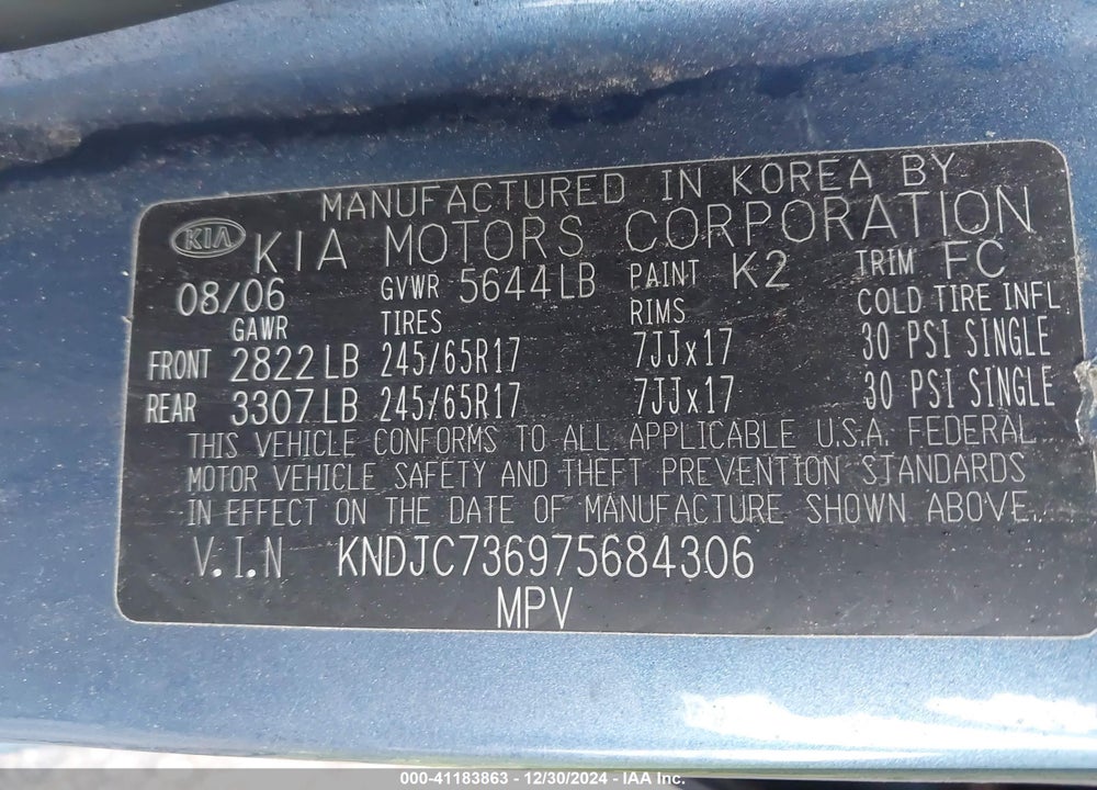 2007 KIA SORENTO LX VIN: KNDJC736975684306