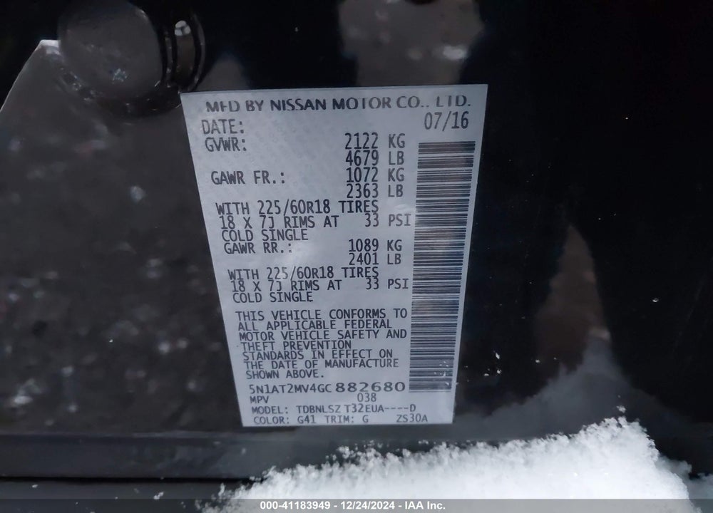 2016 NISSAN ROGUE SL VIN: 5N1AT2MV4GC882680
