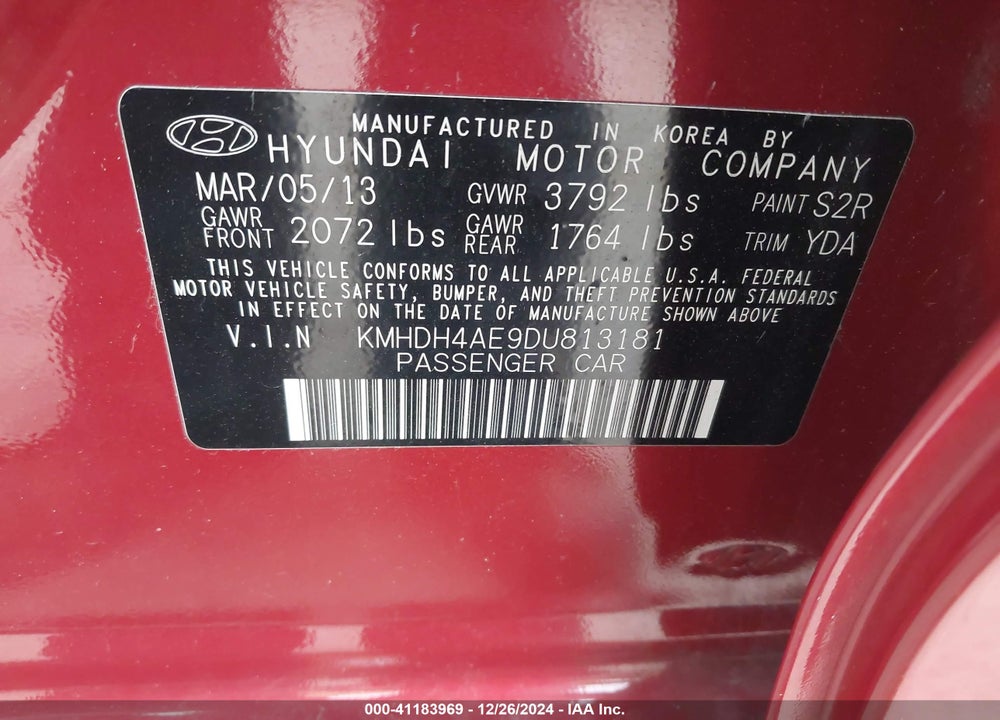 2013 HYUNDAI ELANTRA GLS VIN: KMHDH4AE9DU813181