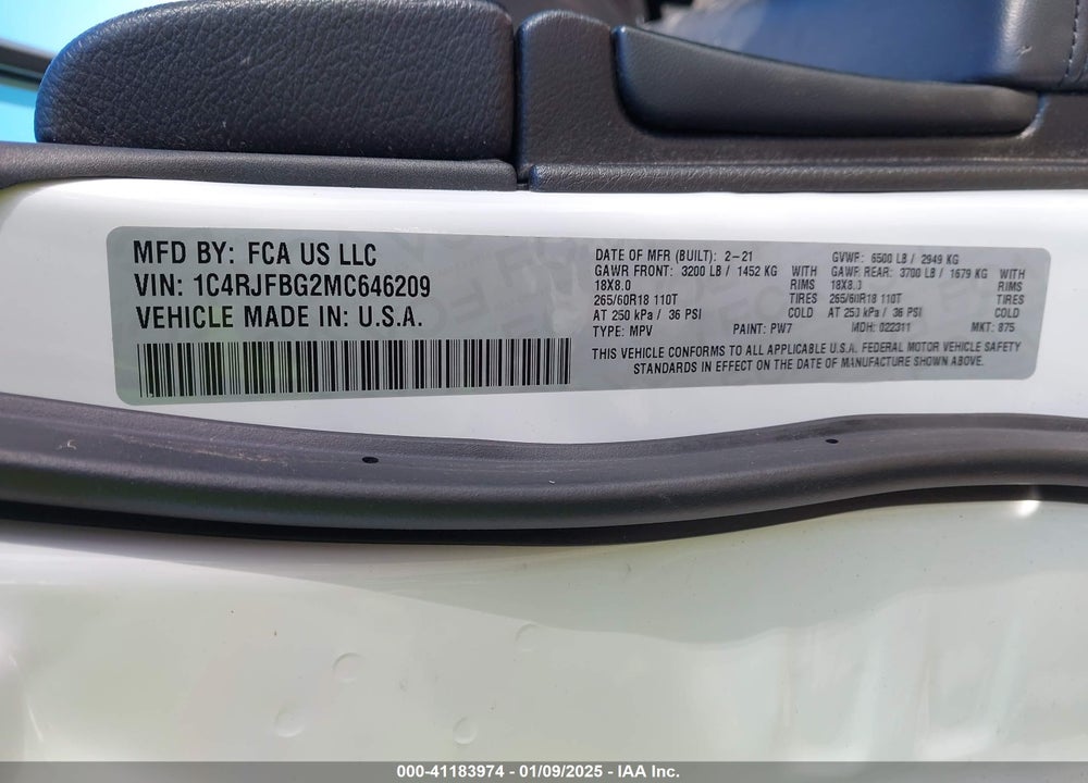 2021 JEEP GRAND CHEROKEE LIMITED 4X4 VIN: 1C4RJFBG2MC646209