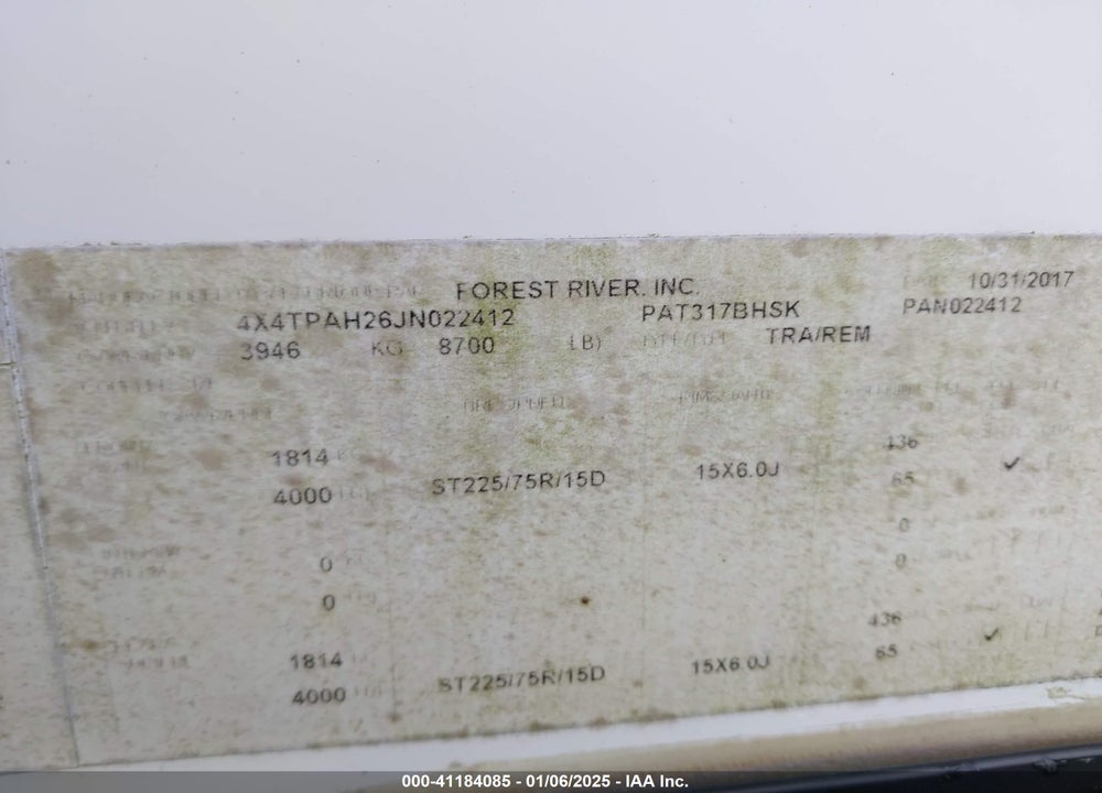 2018 PALOMINO OTHER VIN: 4X4TPAH26JN022412