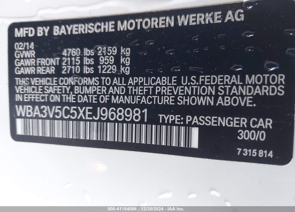 2014 BMW 428I VIN: WBA3V5C5XEJ968981