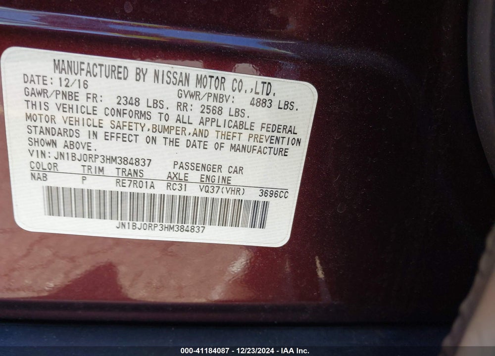 2017 INFINITI QX50 VIN: JN1BJ0RP3HM384837