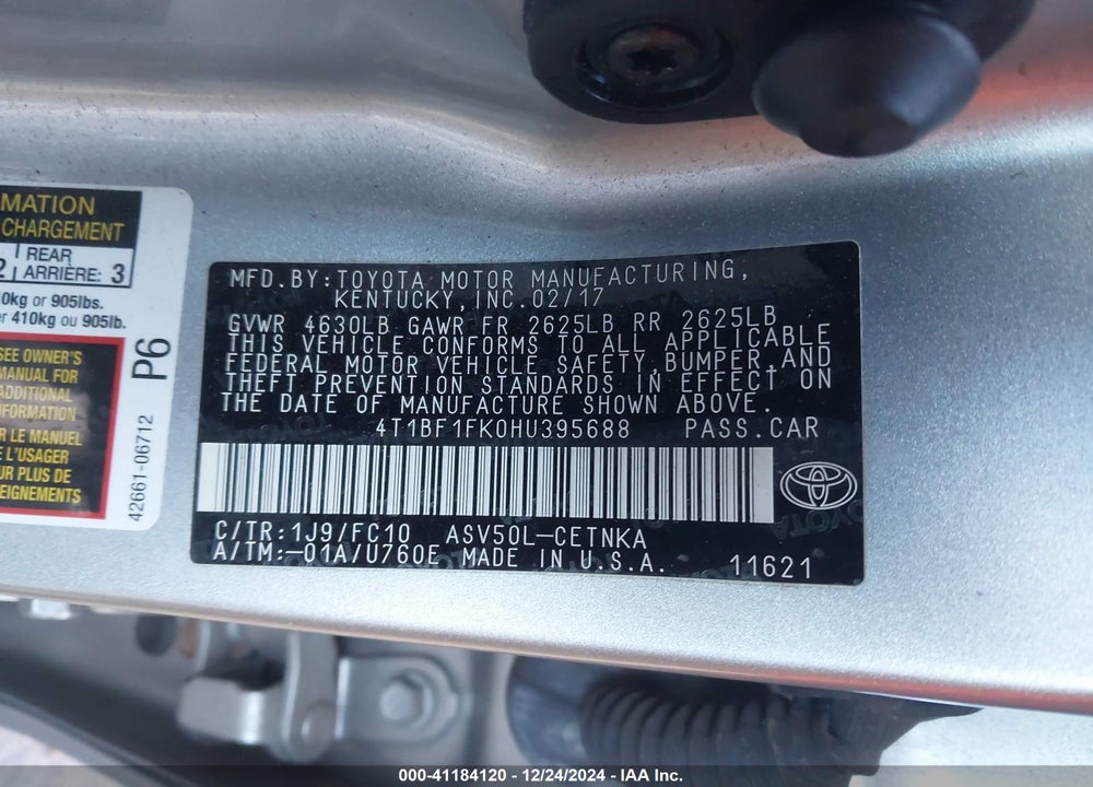 2017 TOYOTA CAMRY VIN: 4T1BF1FK0HU395688