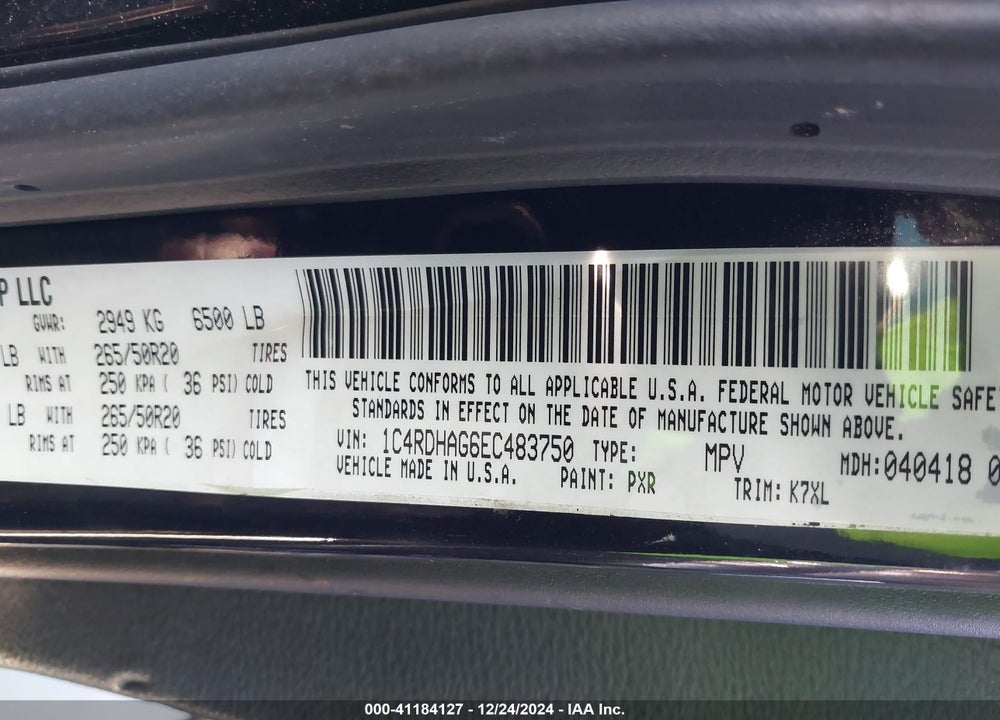 2014 DODGE DURANGO SXT VIN: 1C4RDHAG6EC483750