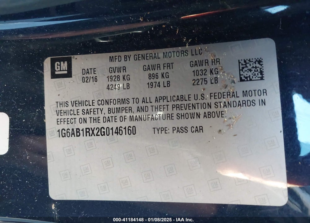 2016 CADILLAC ATS VIN: 1G6AB1RX2G0146160