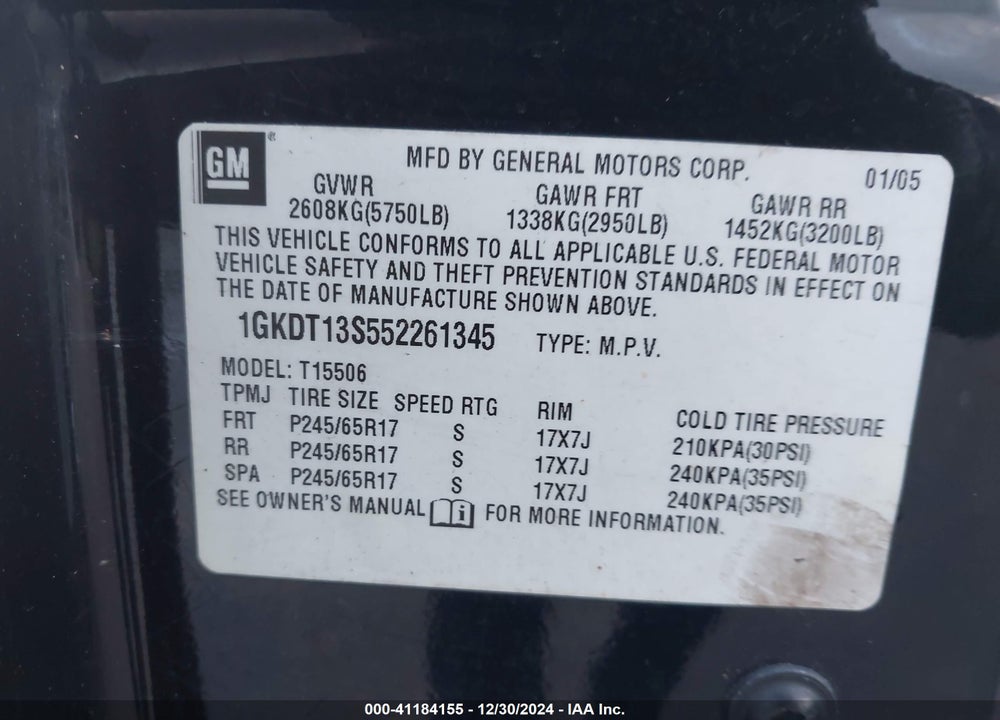 2005 GMC ENVOY SLT VIN: 1GKDT13S552261345
