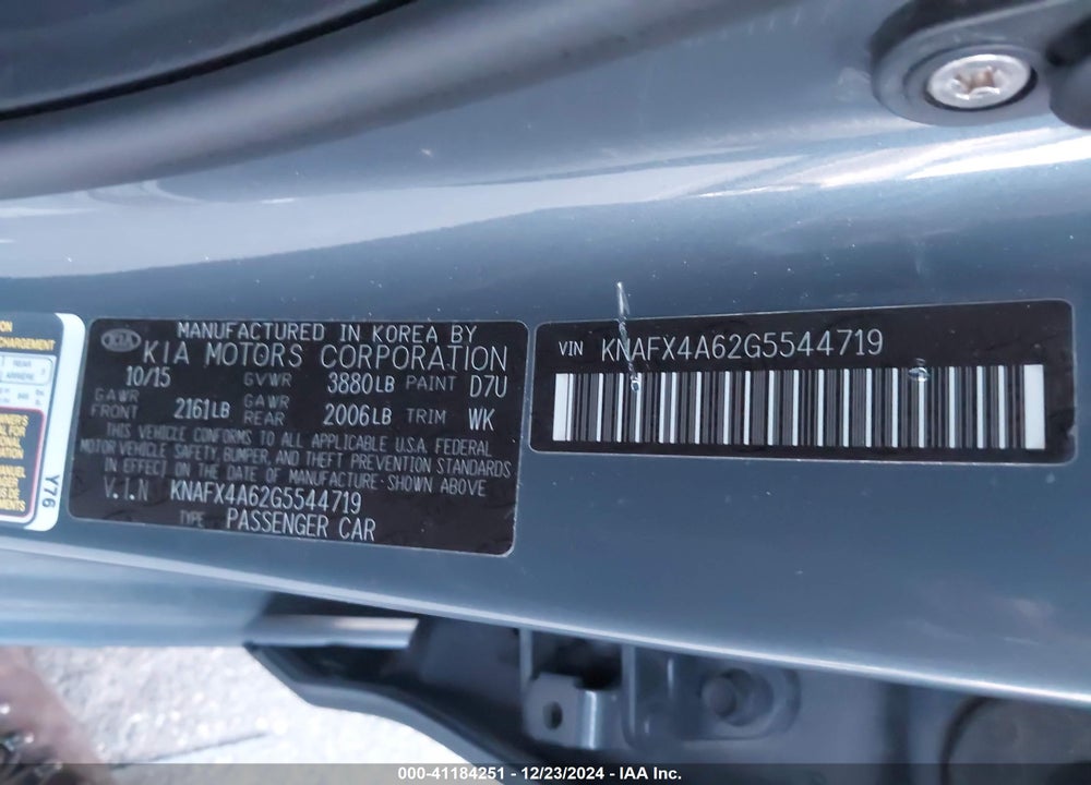 2016 KIA FORTE LX VIN: KNAFX4A62G5544719