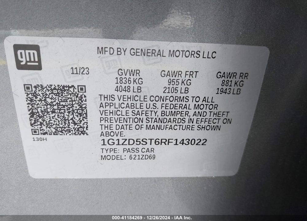 2024 CHEVROLET MALIBU FWD 1LT VIN: 1G1ZD5ST6RF143022
