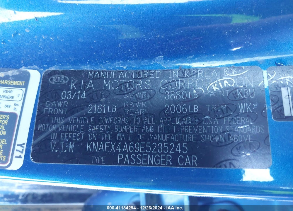 2014 KIA FORTE LX VIN: KNAFX4A69E5235245