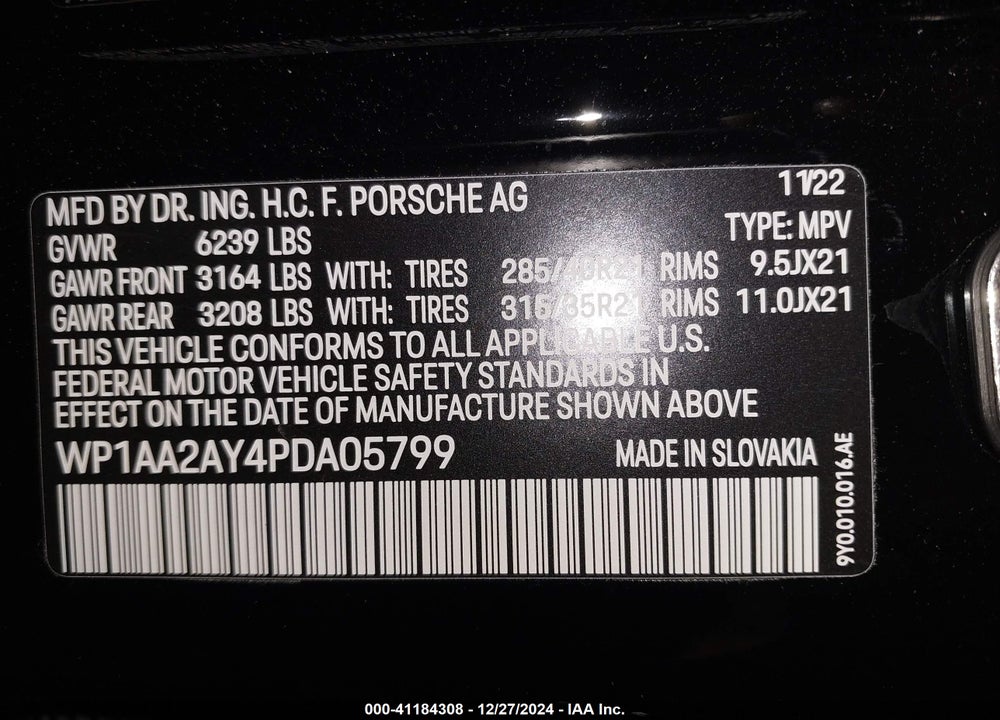 2023 PORSCHE CAYENNE PLATINUM EDITION VIN: WP1AA2AY4PDA05799