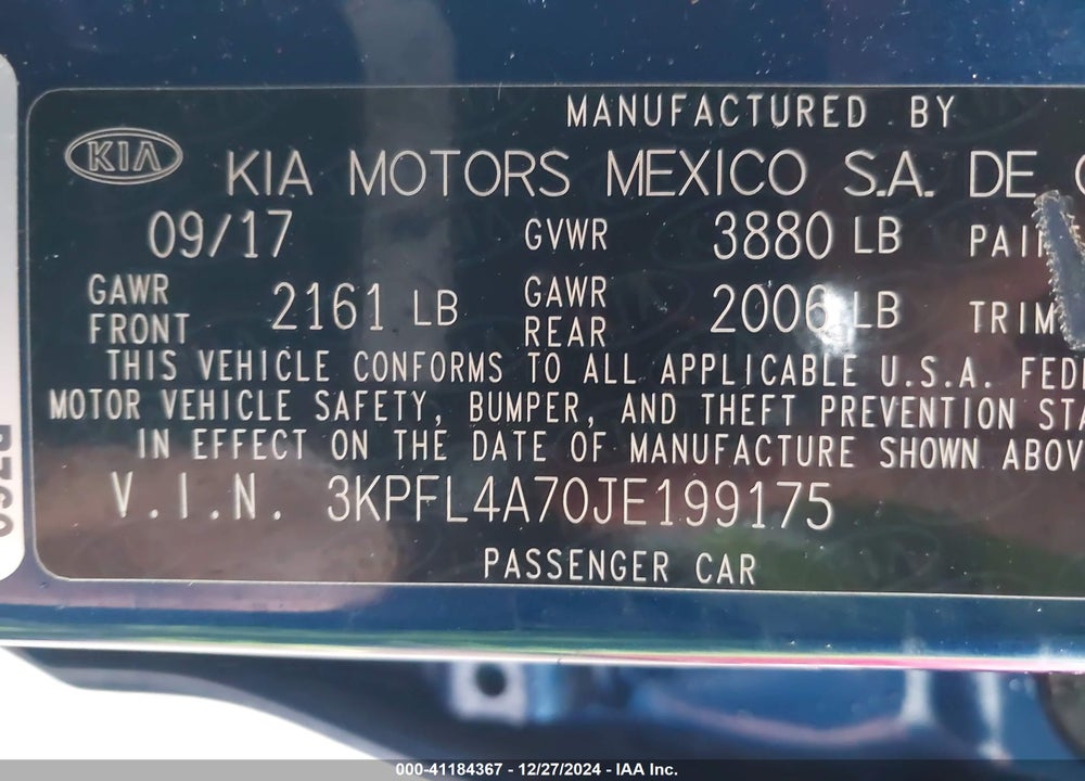 2018 KIA FORTE VIN: 3KPFL4A70JE199175