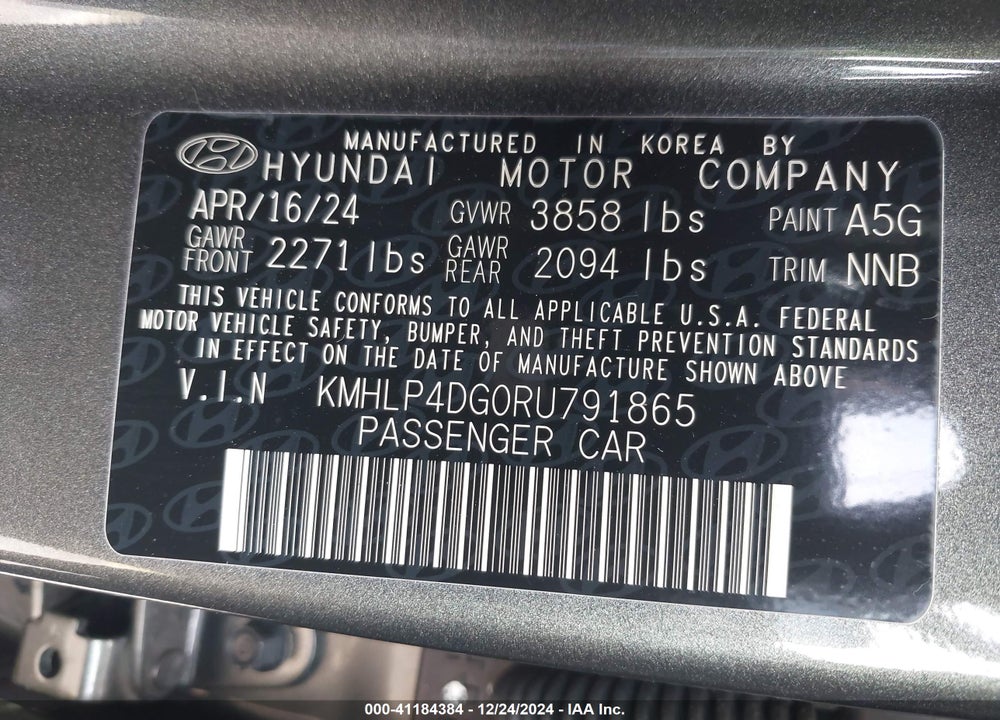 2024 HYUNDAI ELANTRA LIMITED VIN: KMHLP4DG0RU791865
