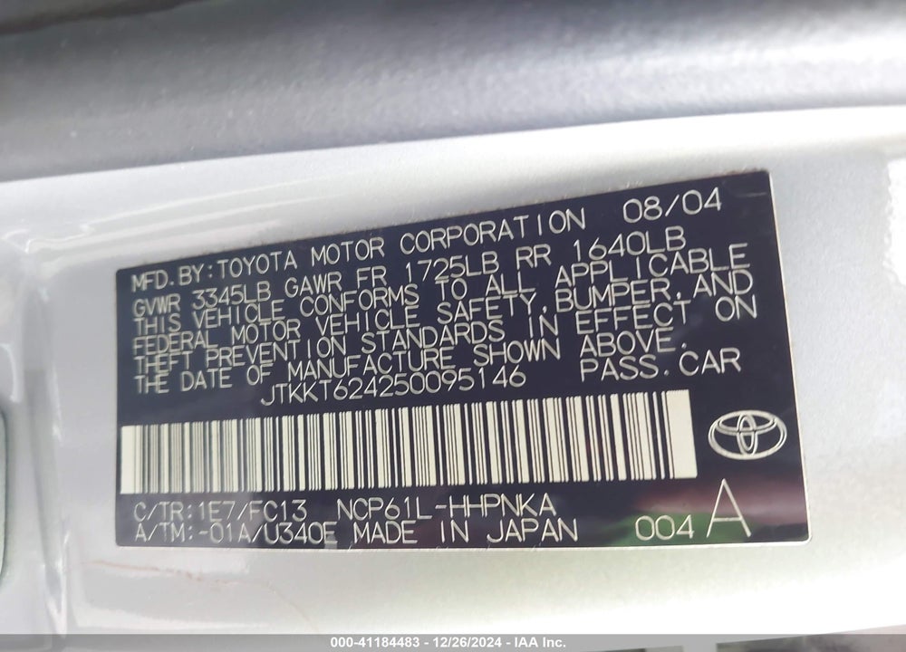 2005 SCION XA VIN: JTKKT624250095146