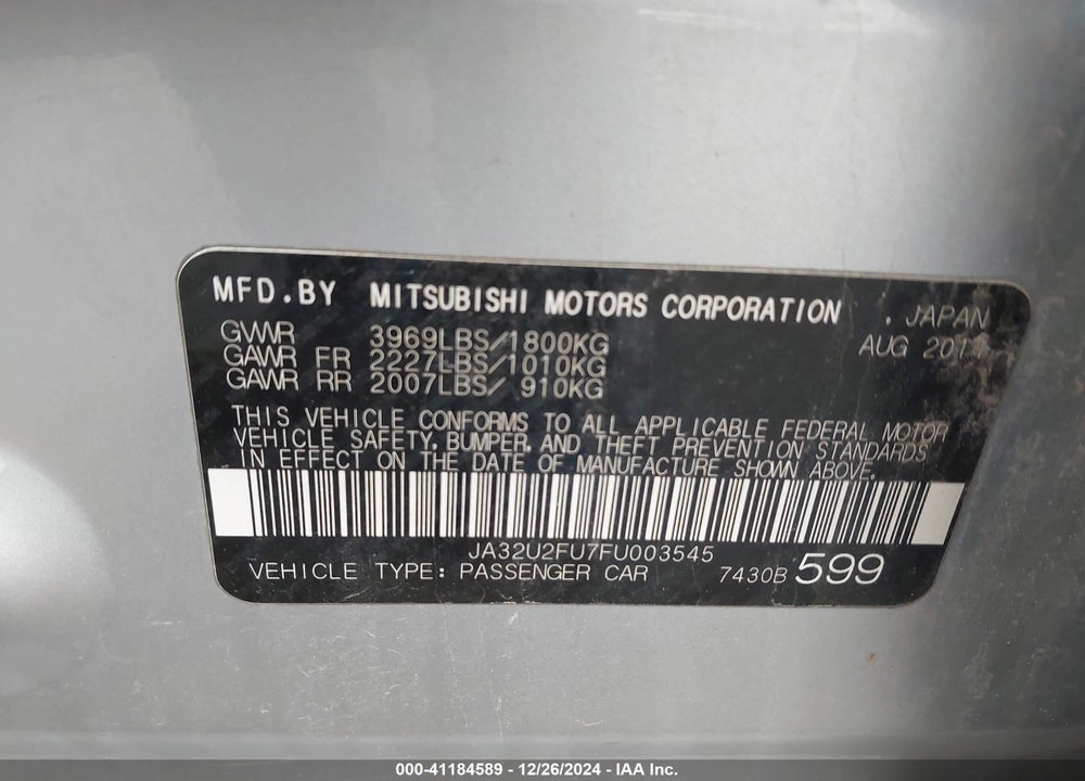 2015 MITSUBISHI LANCER VIN: JA32U2FU7FU003545
