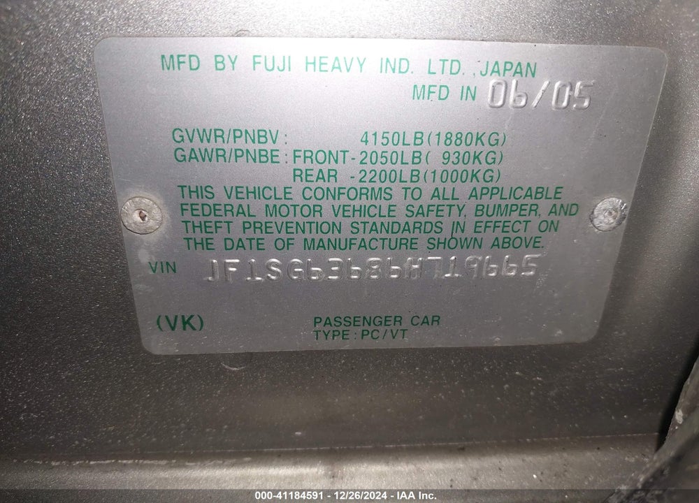 2006 SUBARU FORESTER 2.5X VIN: JF1SG63686H719665