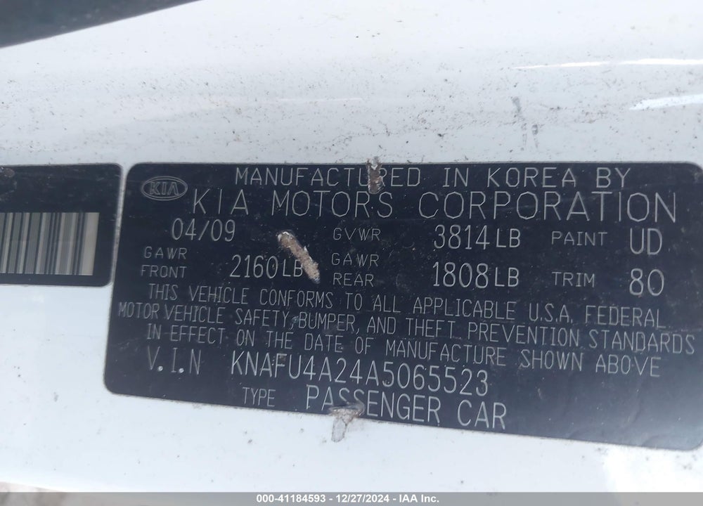 2010 KIA FORTE EX VIN: KNAFU4A24A5065523