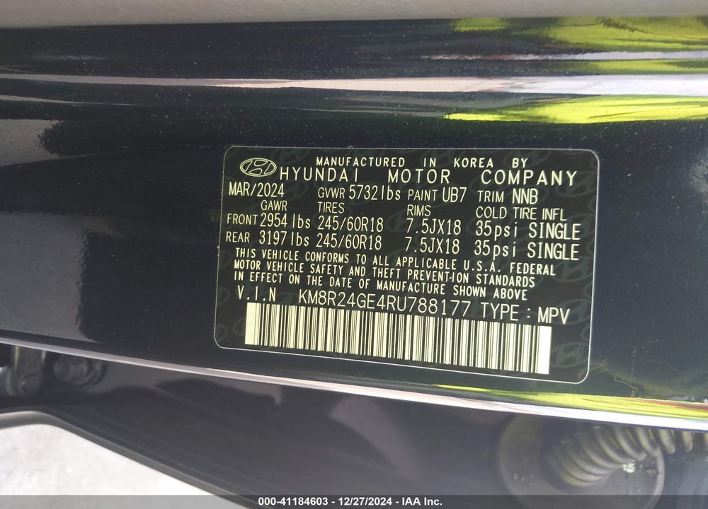 2024 HYUNDAI PALISADE SEL VIN: KM8R24GE4RU788177