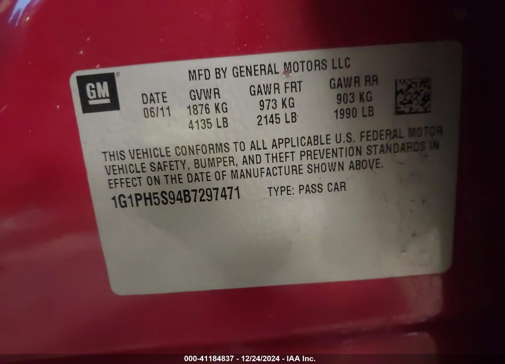 2011 CHEVROLET CRUZE LTZ VIN: 1G1PH5S94B7297471