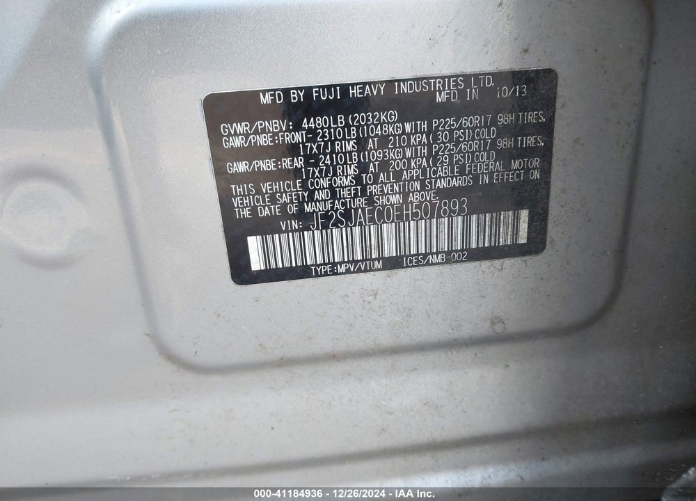2014 SUBARU FORESTER 2.5I PREMIUM VIN: JF2SJAEC0EH507893