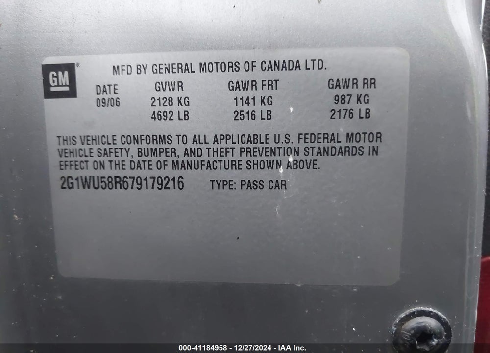 2007 CHEVROLET IMPALA LTZ VIN: 2G1WU58R679179216