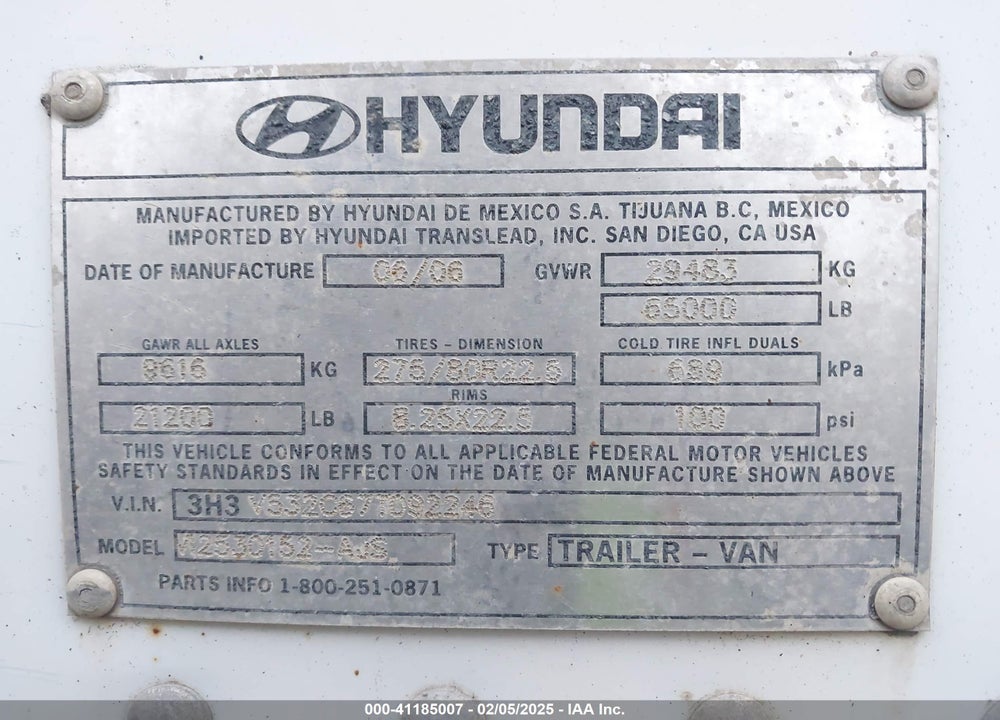 2007 HYUNDAI TRANSLEAD INC --- VIN: 3H3V532C67T092246