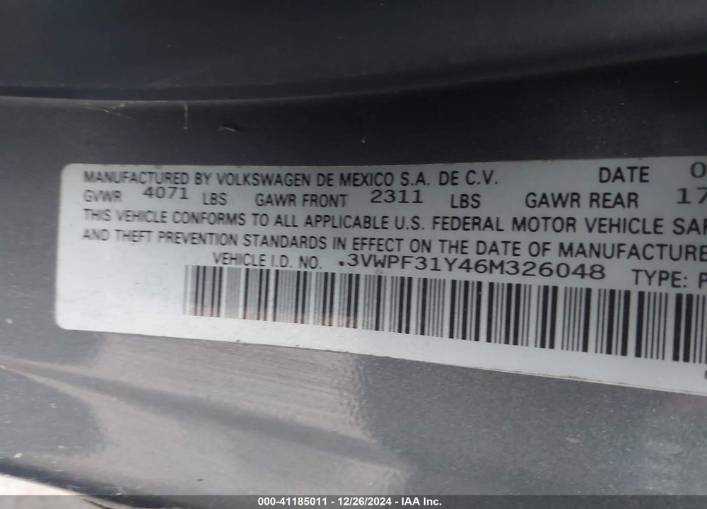 2006 VOLKSWAGEN NEW BEETLE VIN: 3VWPF31Y46M326048