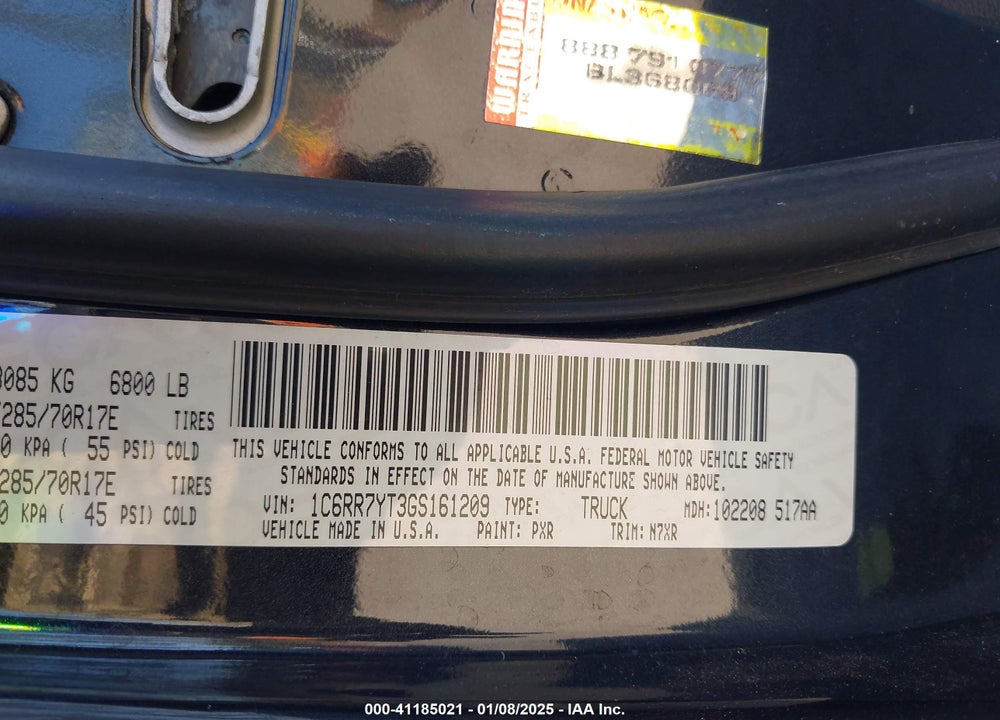 2016 RAM 1500 REBEL VIN: 1C6RR7YT3GS161209