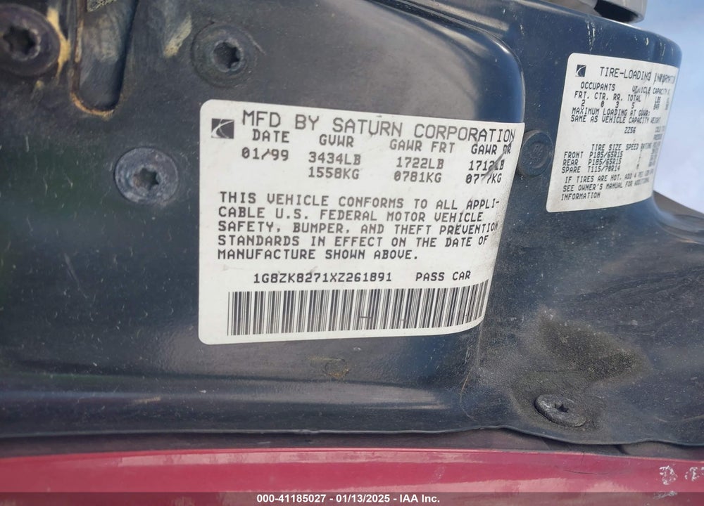 1999 SATURN SW2 VIN: 1G8ZK8271XZ261891