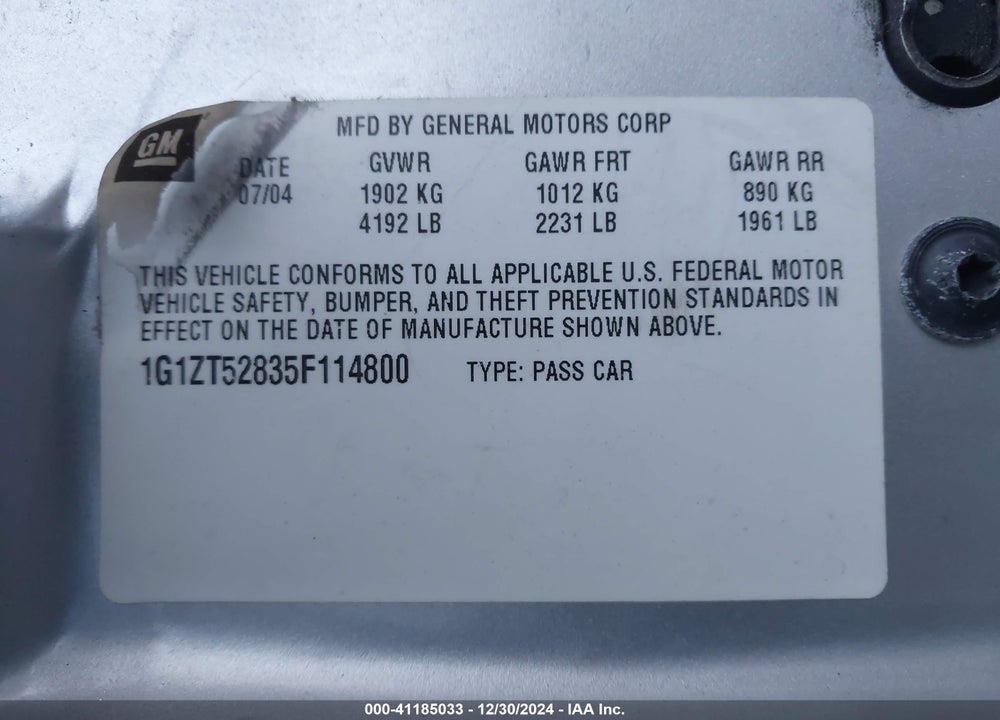 2005 CHEVROLET MALIBU LS VIN: 1G1ZT52835F114800