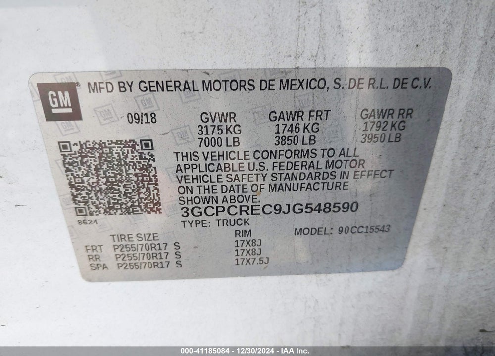2018 CHEVROLET SILVERADO 1500 VIN: 3GCPCREC9JG548590