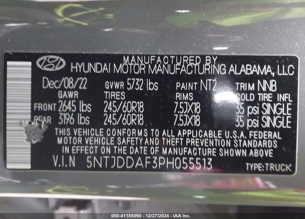 2023 HYUNDAI SANTA CRUZ VIN: 5NTJDDAF3PH055513