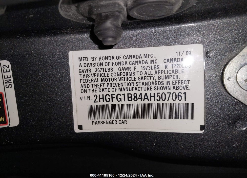 2010 HONDA CIVIC EX VIN: 2HGFG1B84AH507061