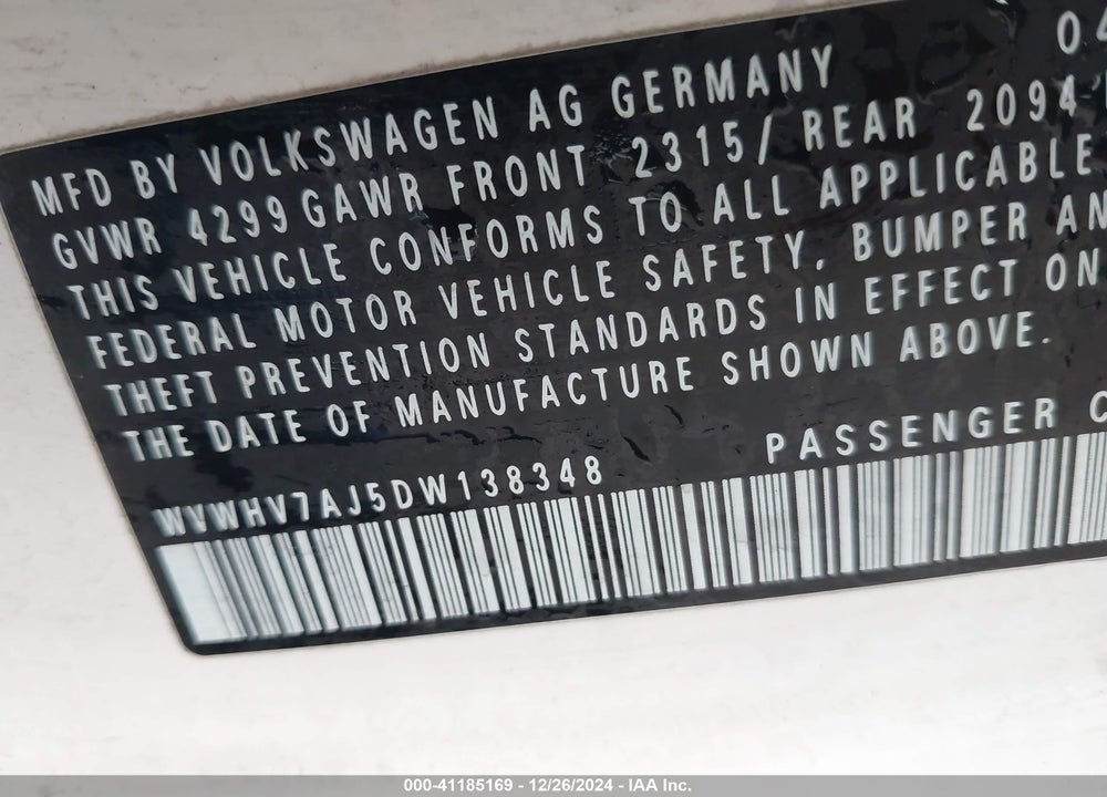 2013 VOLKSWAGEN GTI WOLFSBURG EDITION VIN: WVWHV7AJ5DW138348