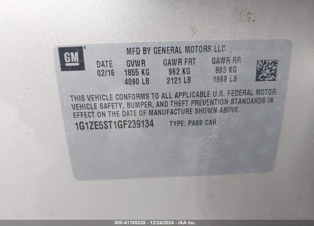 2016 CHEVROLET MALIBU 1LT VIN: 1G1ZE5ST1GF239134