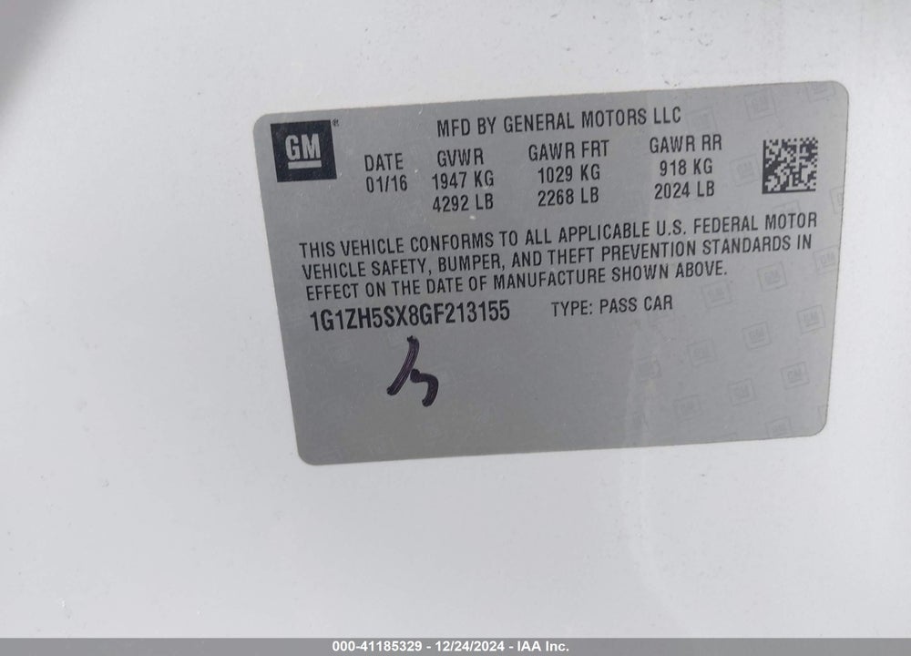 2016 CHEVROLET MALIBU VIN: 1G1ZH5SX8GF213155
