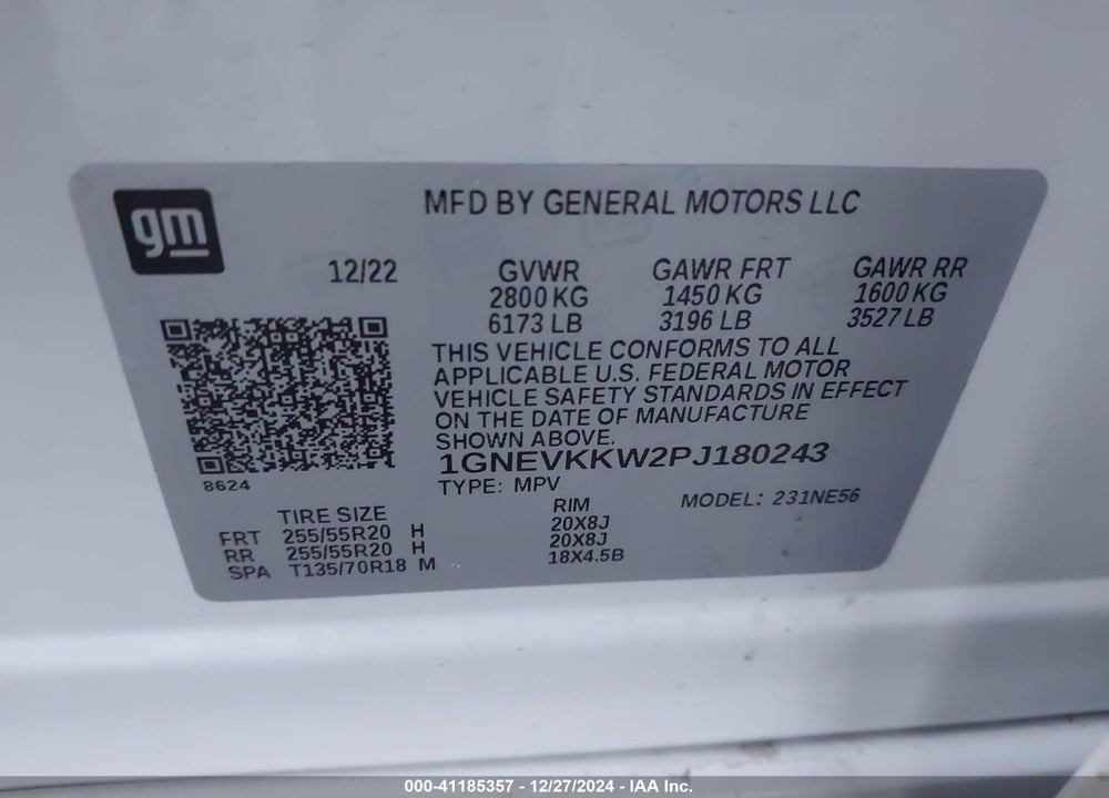 2023 CHEVROLET TRAVERSE AWD PREMIER VIN: 1GNEVKKW2PJ180243