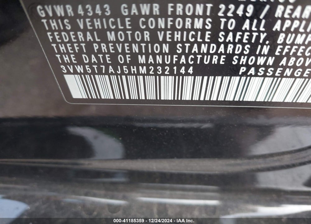 2017 VOLKSWAGEN JETTA GLI VIN: 3VW5T7AJ5HM232144