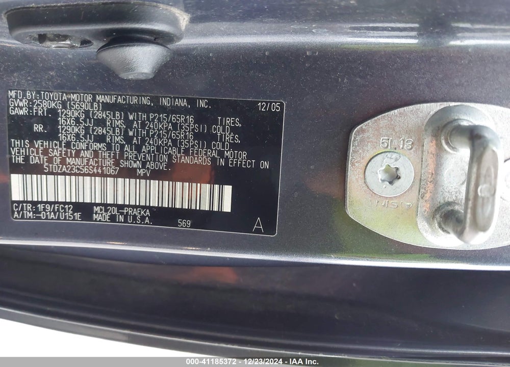 2006 TOYOTA SIENNA LE VIN: 5TDZA23C56S441067