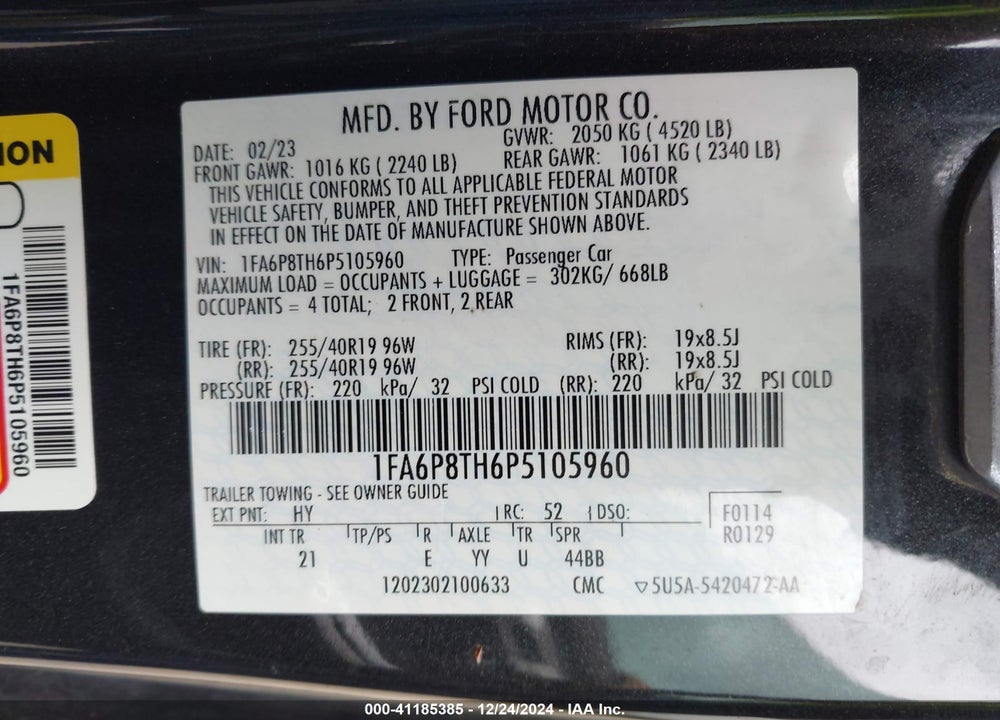 2023 FORD MUSTANG VIN: 1FA6P8TH6P5105960
