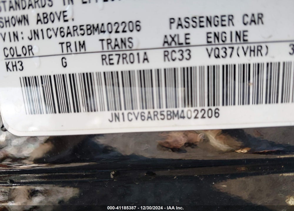 2011 INFINITI G37X VIN: JN1CV6AR5BM402206
