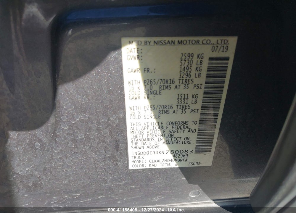 2019 NISSAN FRONTIER SV VIN: 1N6DD0ER4KN780083
