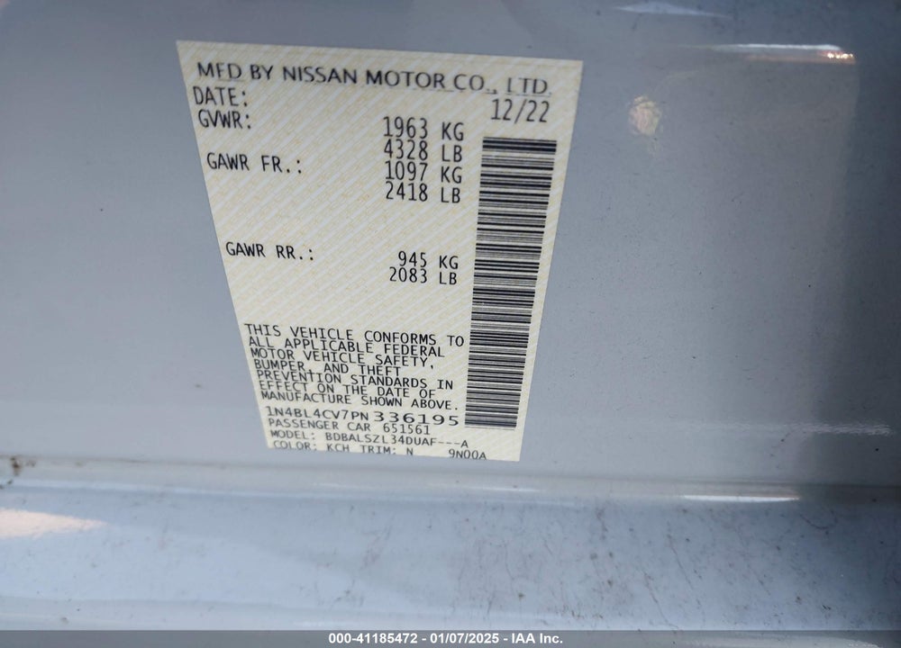 2023 NISSAN ALTIMA VIN: 1N4BL4CV7PN336195