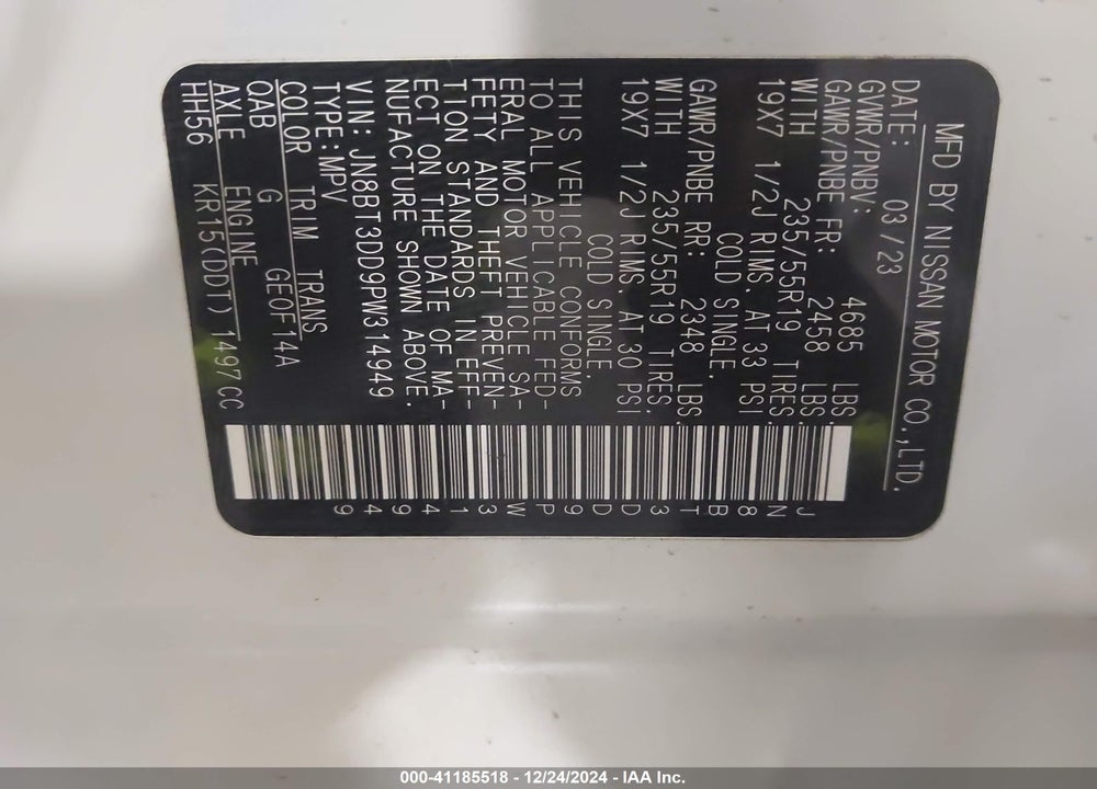 2023 NISSAN ROGUE VIN: JN8BT3DD9PW314949