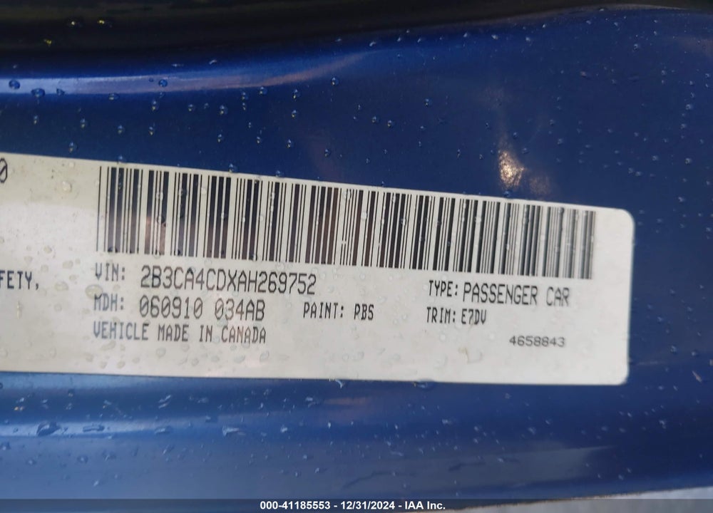2010 DODGE CHARGER VIN: 2B3CA4CDXAH269752